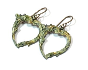 Painted Heart Earrings, Shades of Yellow and Green