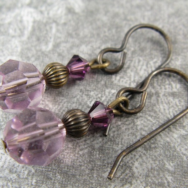 Light Purple\/Lavender Crystals with brass Accents - Earrings