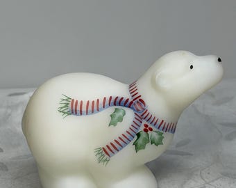 Fenton Polar Bear Figurine Hand Painted by V. Cline Made in USA Signed