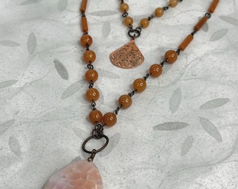 2-strand Red Aventurine Necklace with Shell pendant