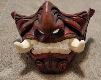 Oni samurai half mask demon warrior 3D printed pla painted or unpainted