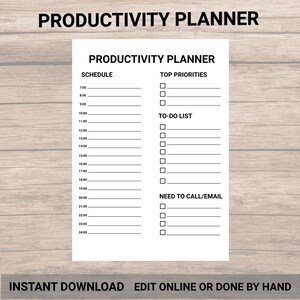 Productivity Planner, Daily Checklist Template, Daily To Do List, Task Tracker, Daily Planner