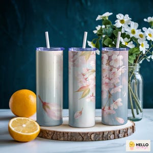 Cherry Blossom Watercolor Tumbler Wrap – Personalized Sakura Floral 20oz Skinny Sublimation PNG