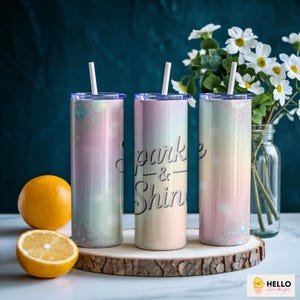 Pastel Glitter Ombre Tumbler Wrap 20oz Skinny | Seamless Sparkle Rainbow Gradient Design | Sublimation PNG