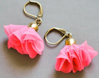 Tiny pink flower tutu earrings