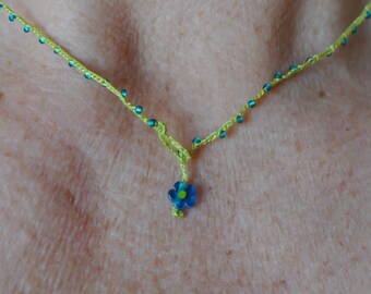 Itty bitty flower necklace, blue green