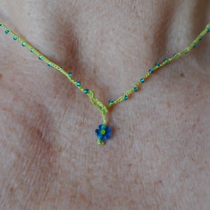 Itty bitty flower necklace, blue green