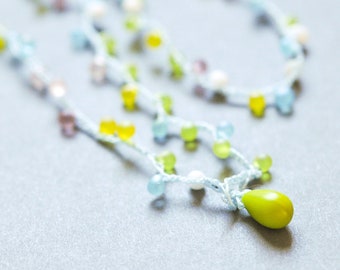 Spring drop easter-egg lariat necklace with chartreuse drop