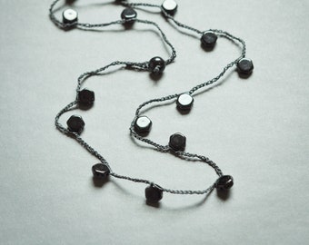 Black on black hexagon crocheted necklace