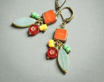 Color burst dangle earrings—orange marmalade focal