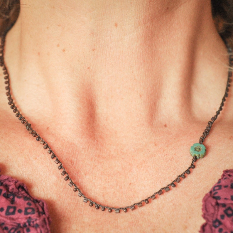 Tiny Flower Simple Claspless Crocheted Necklace Etsy