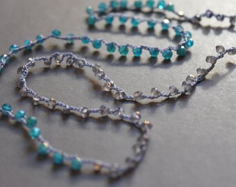 Apatite and iolite crocheted necklace in blues