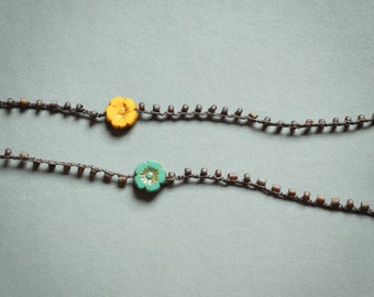 Tiny flower simple claspless crocheted necklace
