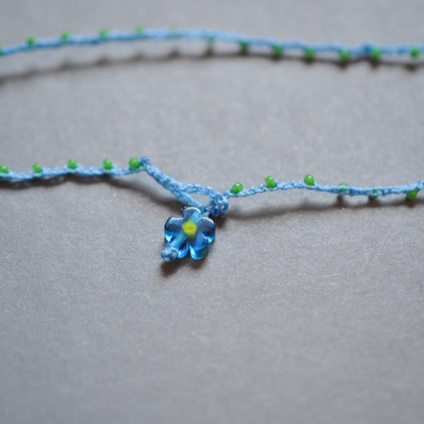 Itty bitty flower necklace, blue green