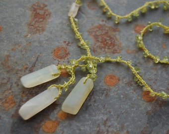 Celadon Cluster crocheted jade and peridot necklace