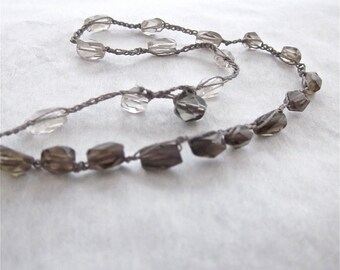Smoky Quartz crocheted beaded gemstone necklace with ombre gradations