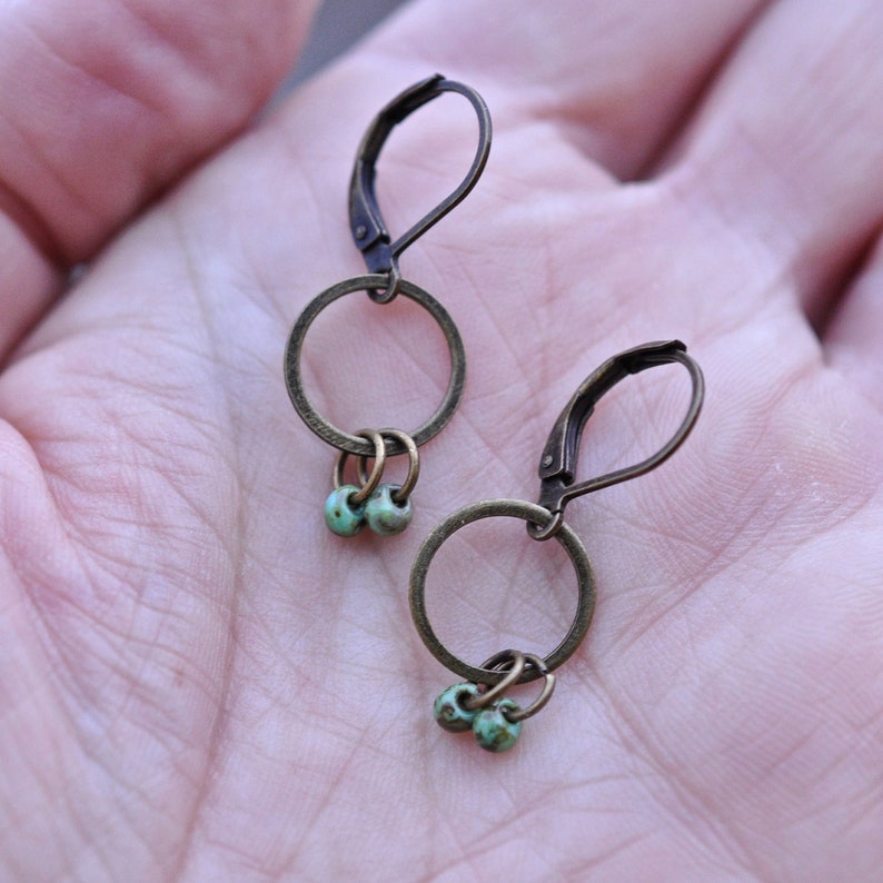 Tiny Turquoise Glass Drop Dangle Hoop Earrings Etsy