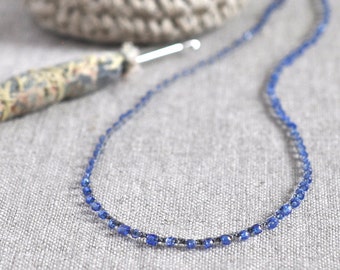 Indigo Sparkle vintage seed bead crocheted necklace
