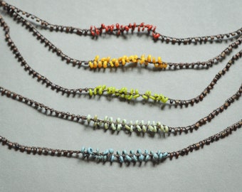 Tiny glass circle fringe—choose your color—one claspless crocheted necklace