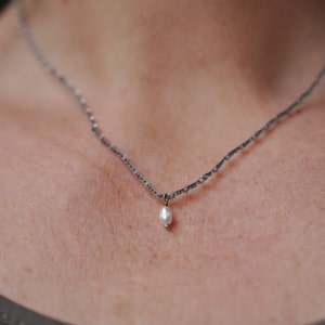 Tiny pearl on daintiest crocheted beaded necklace in pearl white