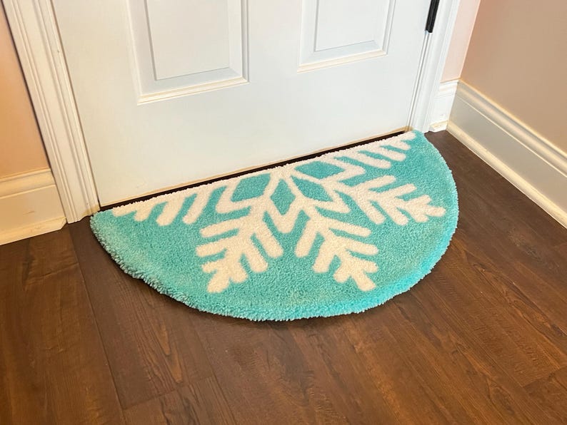 Round Blue Snowflake Rug Tufted Snowflake Rug - Etsy