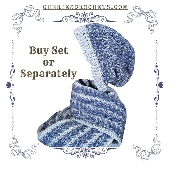 Denim & Grey Slouchie Beanie + Extra-Long Scarf Set