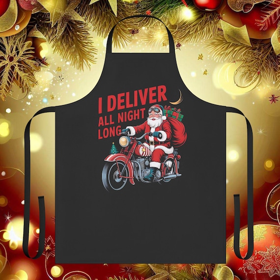 Santa Delivers All Night Long! Apron, Black