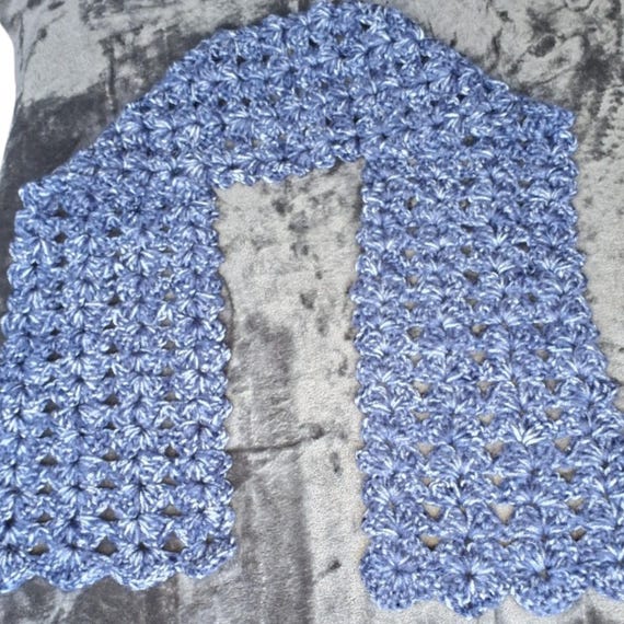 Denim Blue Kids Crochet Scarf – Handmade Soft Acrylic Shell Stitch – Unisex Winter Accessory