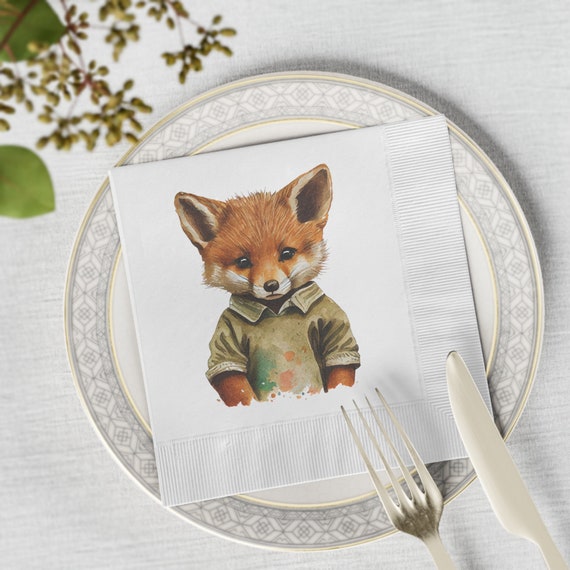 Cute Fox Painter White Coined Napkins