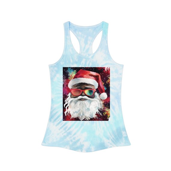 Space Vibes Santa Tie Dye Racerback Tank, Cool Christmas Style Tie Dye Racerback Tank Top