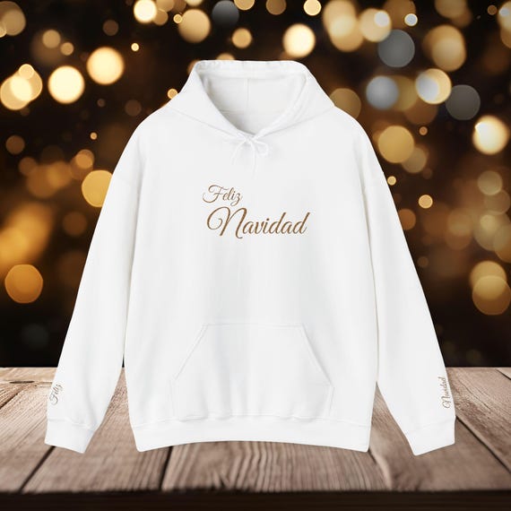 Feliz Navidad Hoodie | White Christmas Script Sweatshirt
