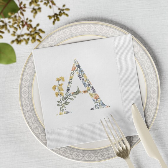 Monogram Floral Blue/White Coined Napkins