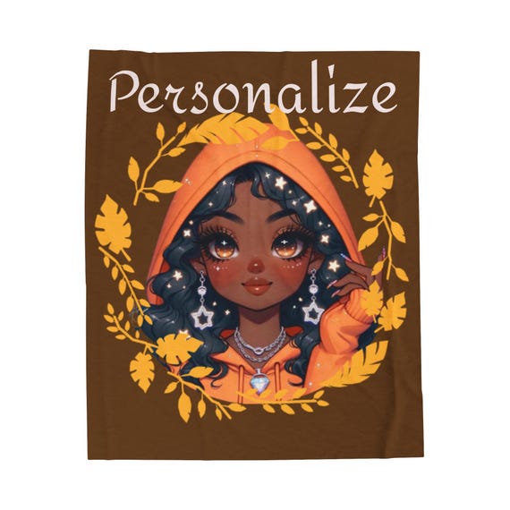Cozy Autumn Vibes Velveteen Blanket Brown Girl Beauty Collection Velveteen Plush Blanket