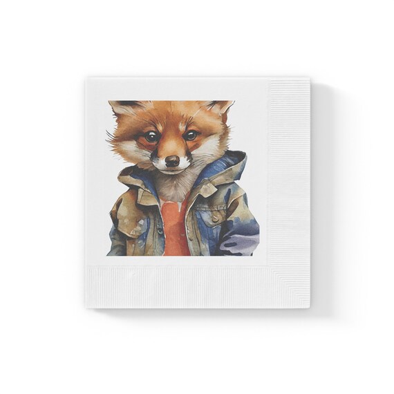 Jean Jacket Cute Fox White Coined Napkins