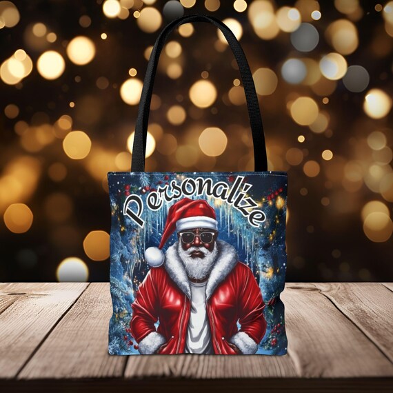 Blanta Clause Tote Bag, African American Santa, Customizable Black Santa Design, Christmas Gift, Holiday Shopping Bag, Festive Carryall