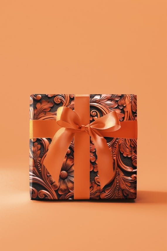 Gift Wrap Papers, Cowboy Gift Wrapping Paper Roll, Western Tooled Leather Design, Holiday Wrapping Paper, Gift Wrap Supplies, Unique Gift