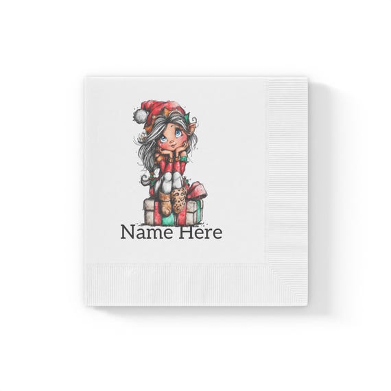 Customizable, Christmas Elf Girl Party Napkins