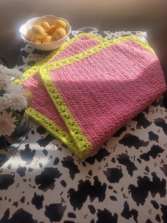 Strawberry Limeade Sparkle Baby Blanket Ultra Soft & Chunky Handmade by Cherie's Crochets