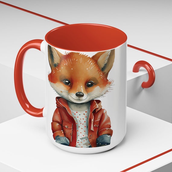 Red Jacket Cute Fox Accent Coffee Mug (11, 15oz) Ceramic