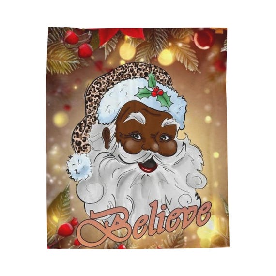 Velveteen Plush Blanket - Holly Jolly Black Santa, Blanta Clause, Holiday Throw, Christmas Gift, Festive Home Decor, Cozy Winter Blanket
