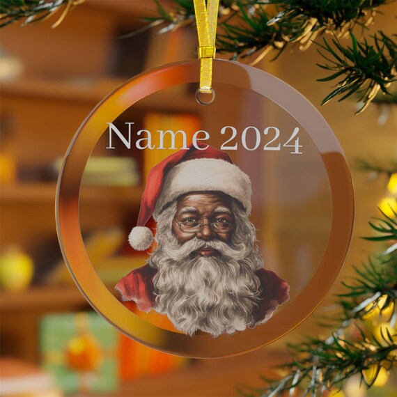 Glass Ornaments - Blanta Clause for African American Families - Personalized Last Name Christmas Tree Decor, African American Christmas