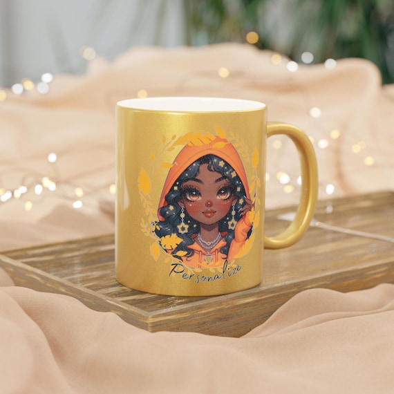 Personalized Autumn Vibes Gold Mug Celebrating Minority Beauty, Metallic Mug (Silver\Gold)