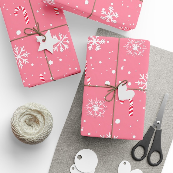 White Snowflake Pattern Wrapping Paper | Pink Holiday Gift Wrap