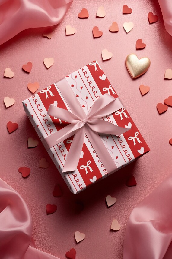 Whimsical Heart Twirl Valentines Wrapping Papers | Pink Red Pattern