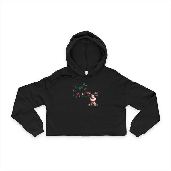Santa Reindeer Lights Women's Cropped Hoodie | Christmas Holiday Sweater Style