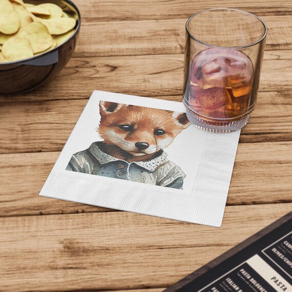 Fox Cute White Coined Napkins