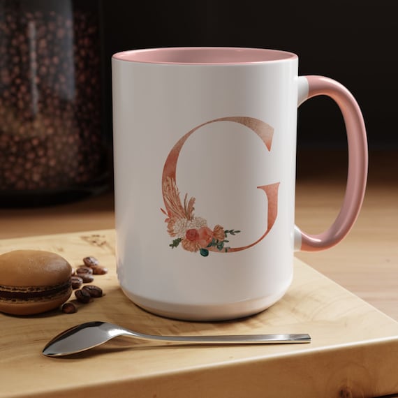 Personalized Letter Floral Ceramic, Accent Coffee Mug (11, 15oz)