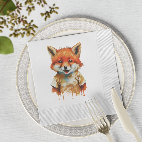 Smiley Cute Fox White Coined Napkins