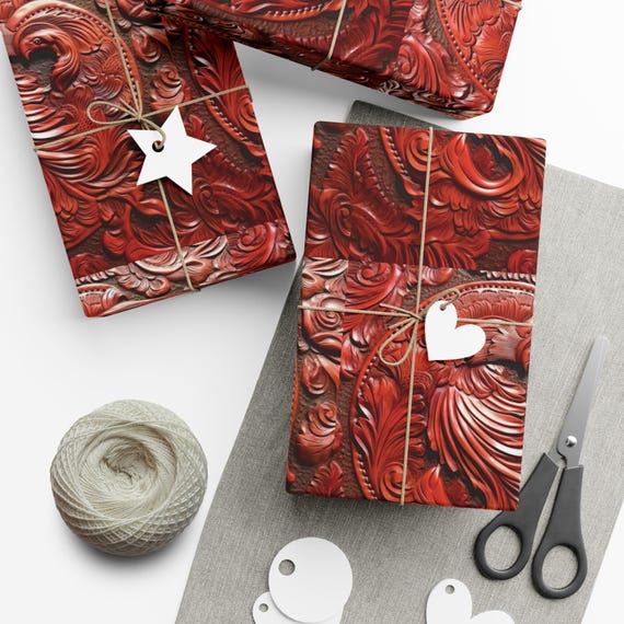 Red Toned Western Leather Design Gift Wrap Papers