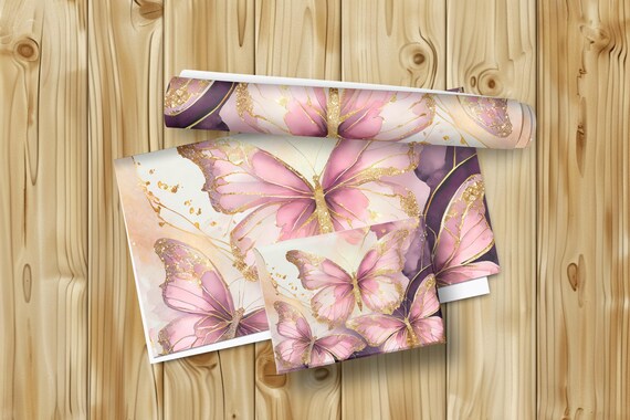 Gift Wrap Papers, Lavender Gold Purple Blue Butterflies Sparkle, Wrapping Sheets Rolls Set Kit, Holiday Gift, Craft Supplies, DIY Decor